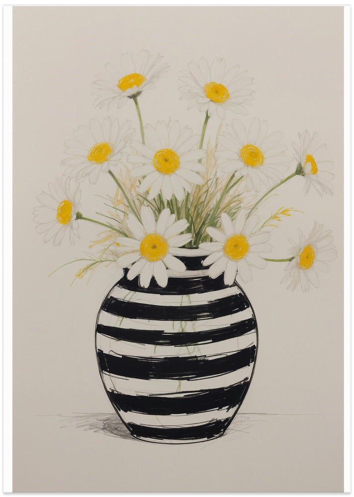 Striped Vase Daisies - Art Print by THE MIUUS STUDIO