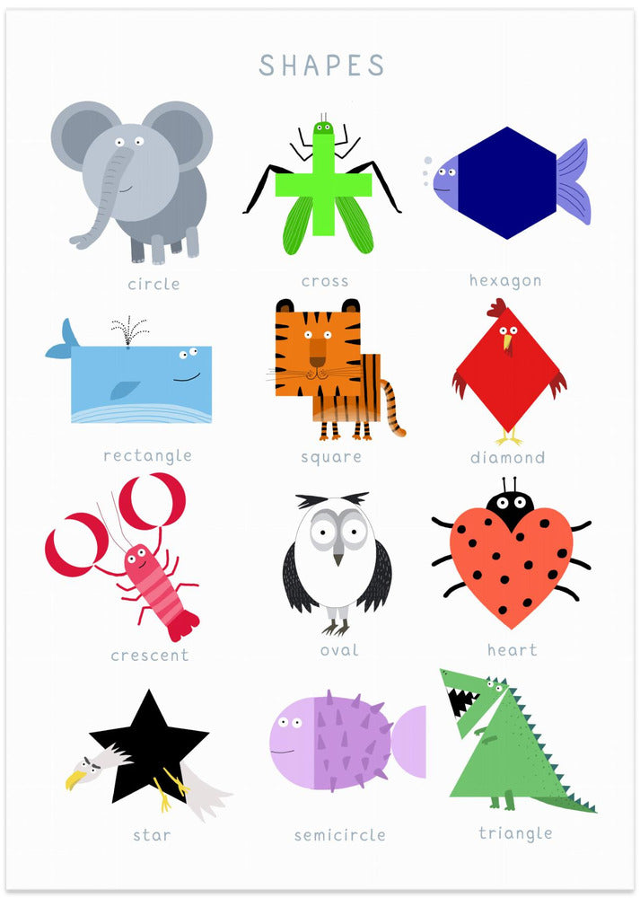 Illustrated Shapes with Fun Characters by Carla Daly - Art Print by Carla Daly