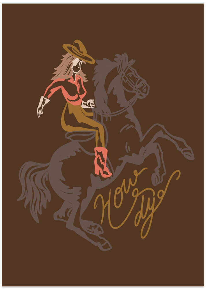 Cowgirl Riding A Rearing Horse - Art Print by Nikita Jariwala