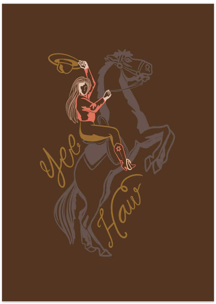 Cowgirl Riding A Rearing Horse - Art Print by Nikita Jariwala