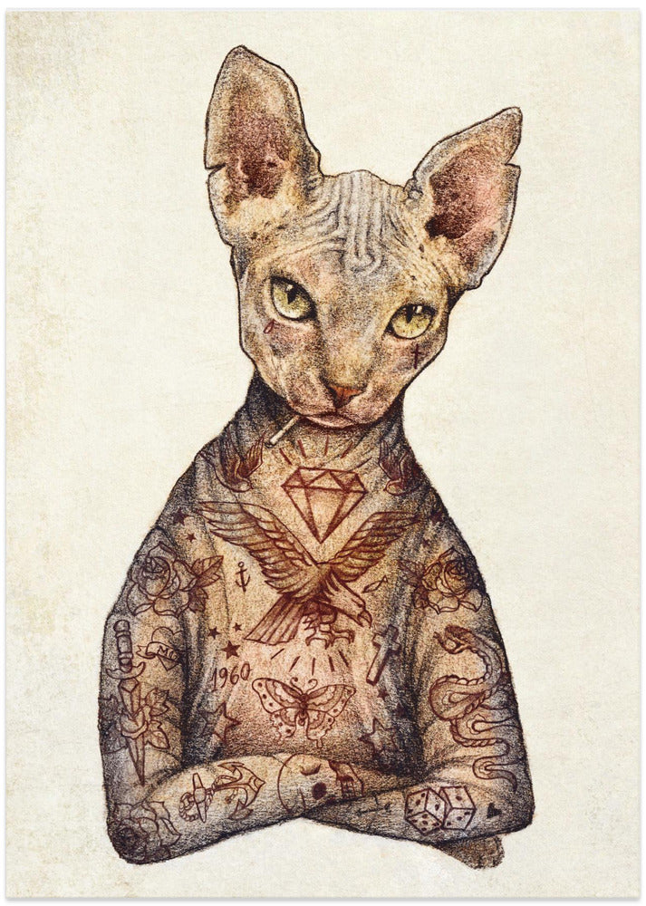 Stylish Tattoo Cat - Art Print by Mike Koubou