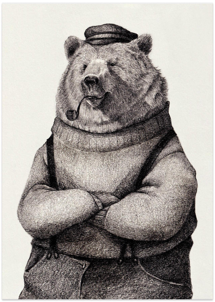Bear In Vintage Attire - Art Print by Mike Koubou