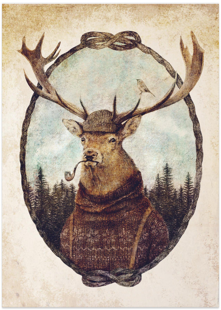 Deer Dressed In Cozy Attire - Art Print by Mike Koubou
