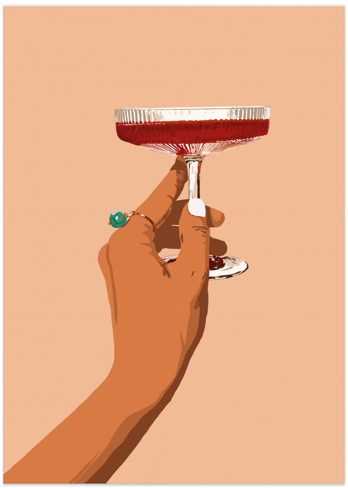 A Hand Holding A Glass Of Red Wine - Art Print by Uma Gokhale