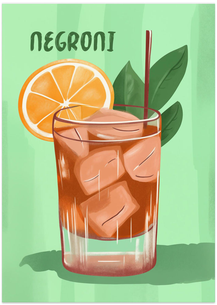 Negroni Cocktail With A V ibrant Orange Slice - Art Print by Andreas Magnusson