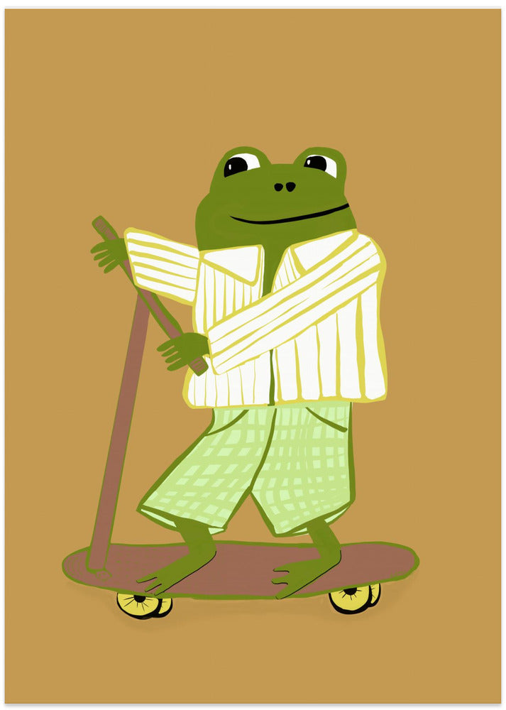 Frog on scooter - Art Print by Sharyn Bursic