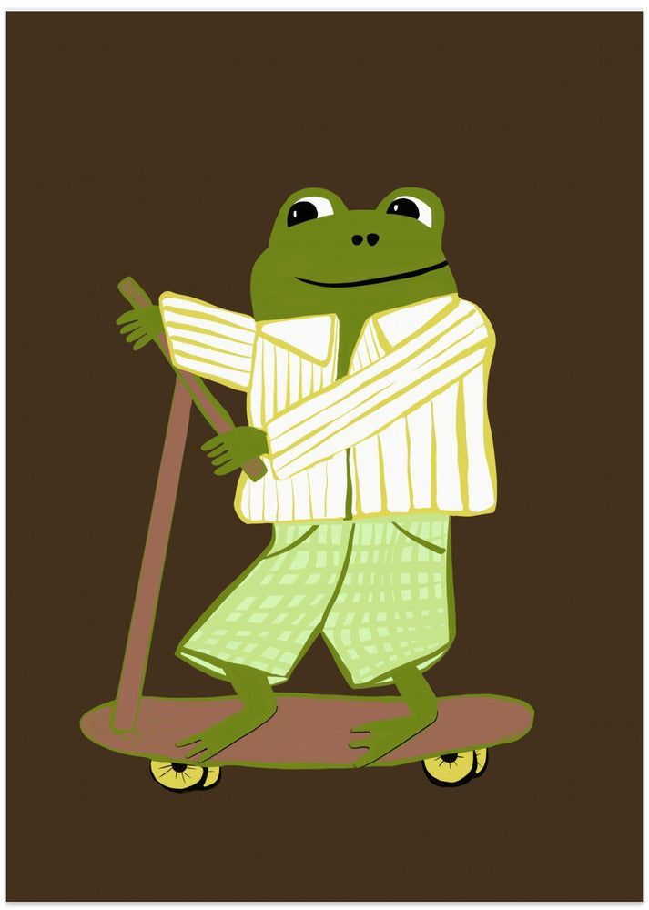 Frog on scooter - Art Print by Sharyn Bursic