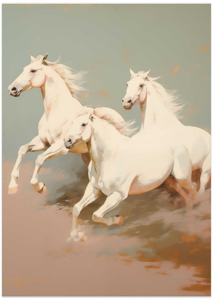 Two White Wild Horses Galloping - Art Print by Andreas Magnusson
