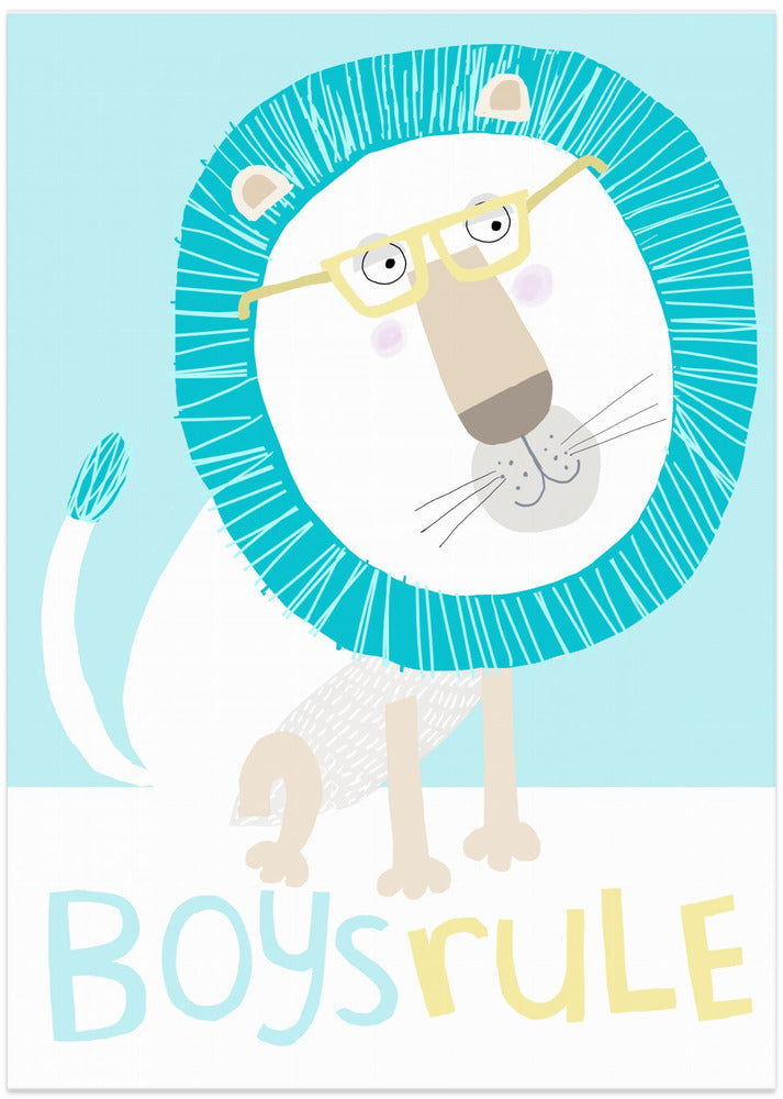 Boys Rule! Cute Lion with Glasses by Carla Daly - Art Print by Carla Daly