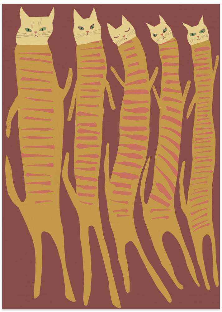 Five long cats - Art Print by Sharyn Bursic