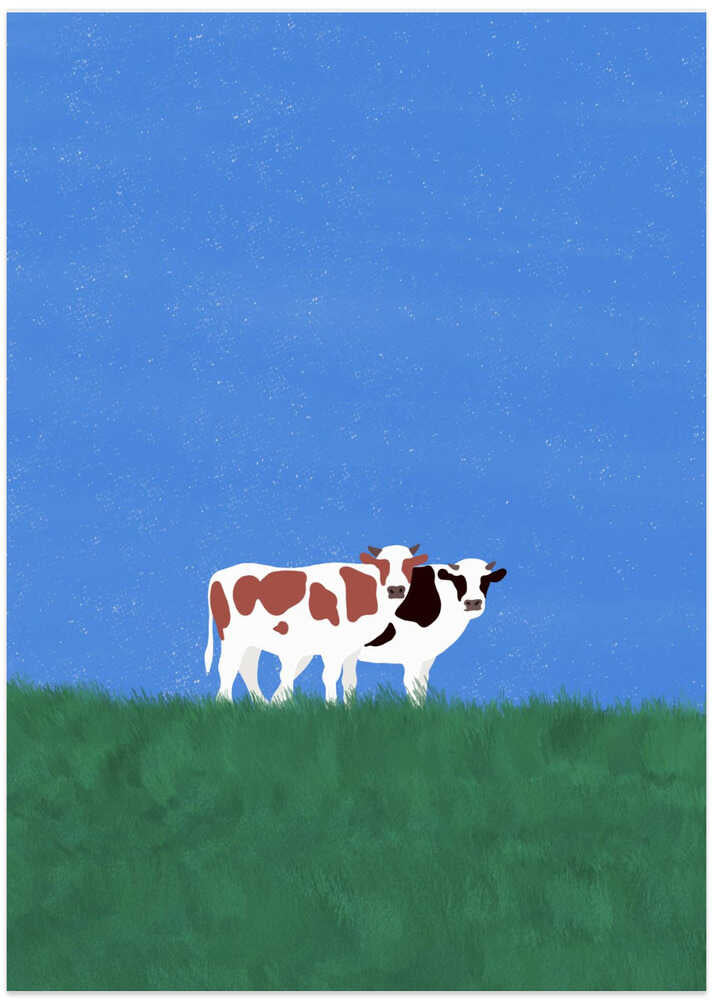Cows In The Grass - Art Print by Little Dean