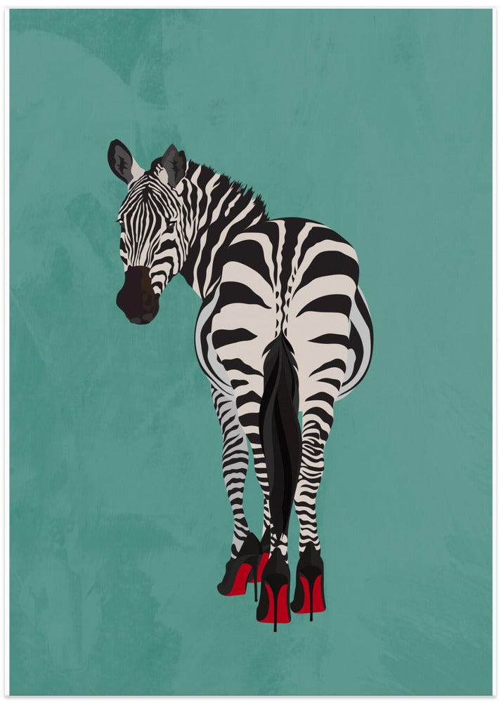 Zebra in heels teal - Art Print by Sarah Manovski