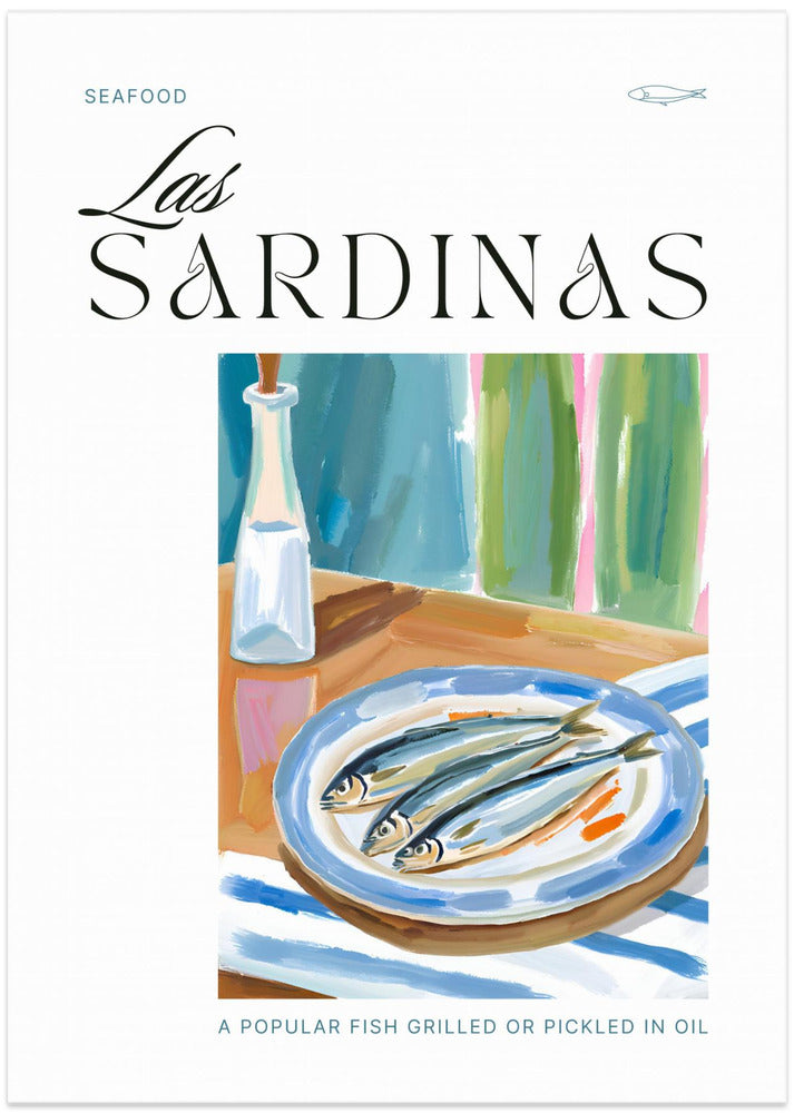 Plate of sardines with Bottle - Art Print by Ohkimiko