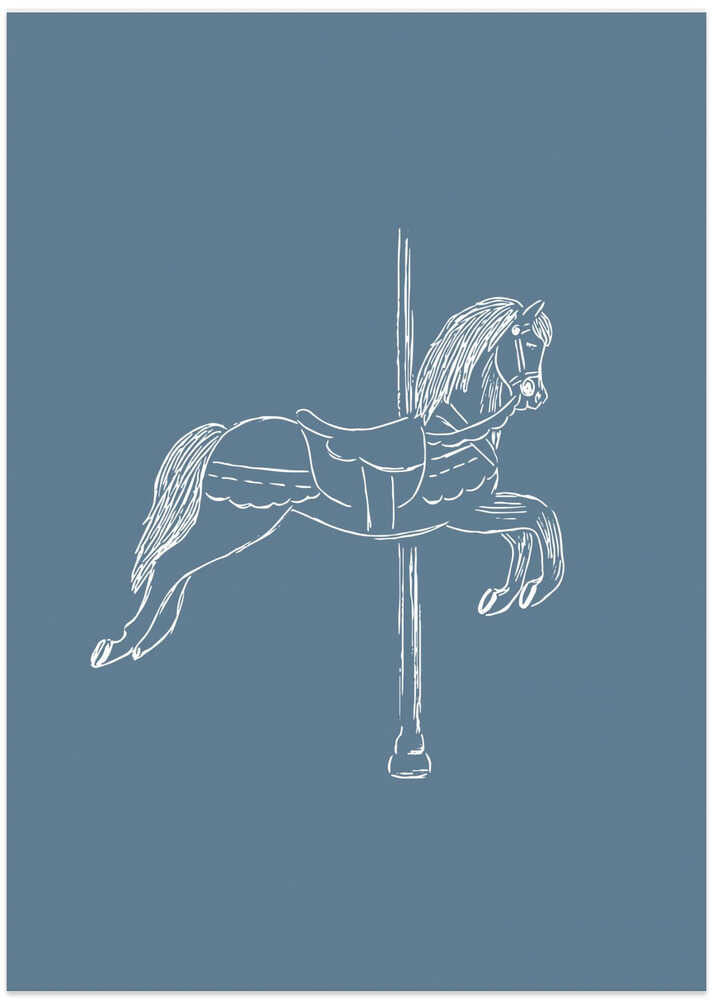 Circus Horse Vintage Blue - Art Print by Aminah Eleonora