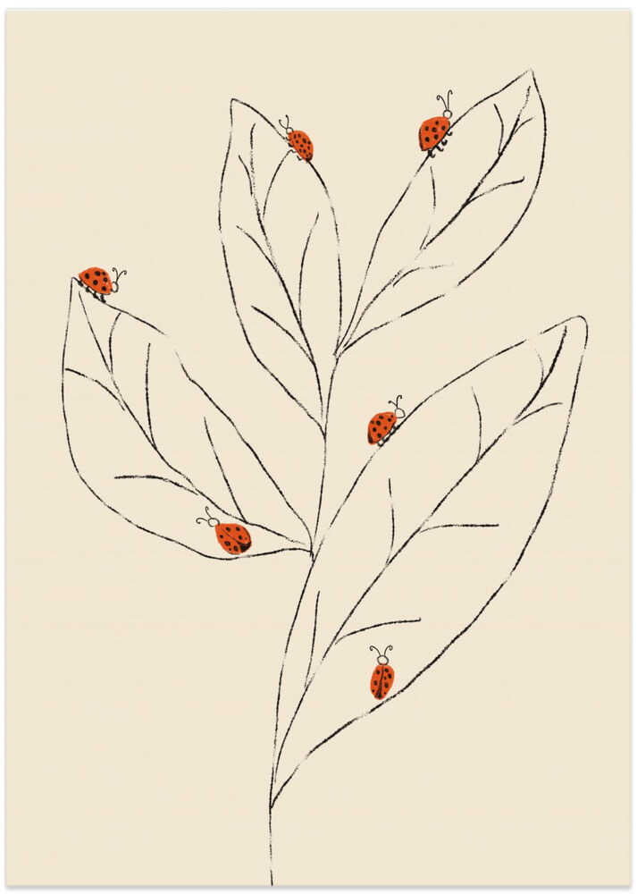 Ladybugs on Leaves - Art Print by Anna Mielniczuk