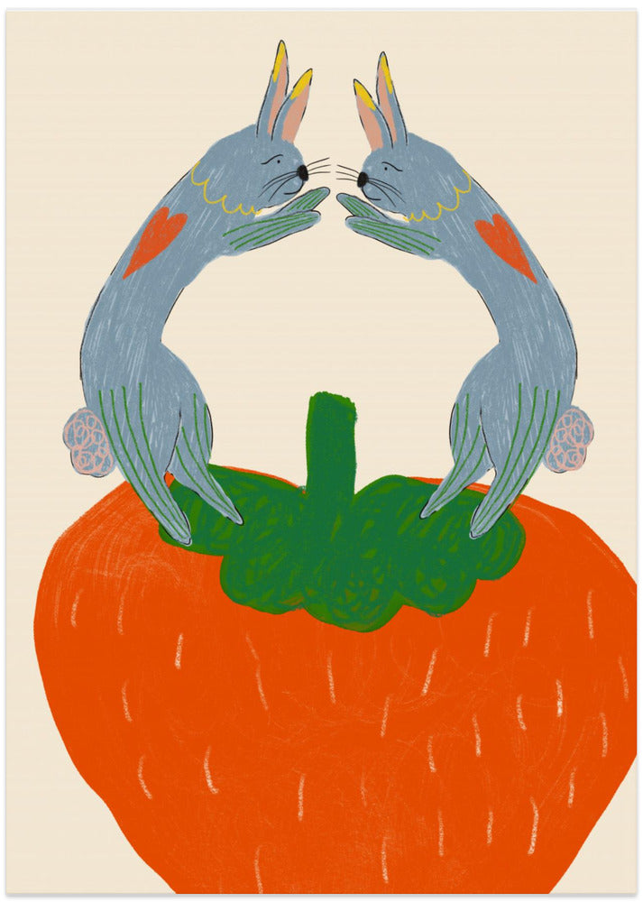 Rabbits on Strawberry - Art Print by Anna Mielniczuk