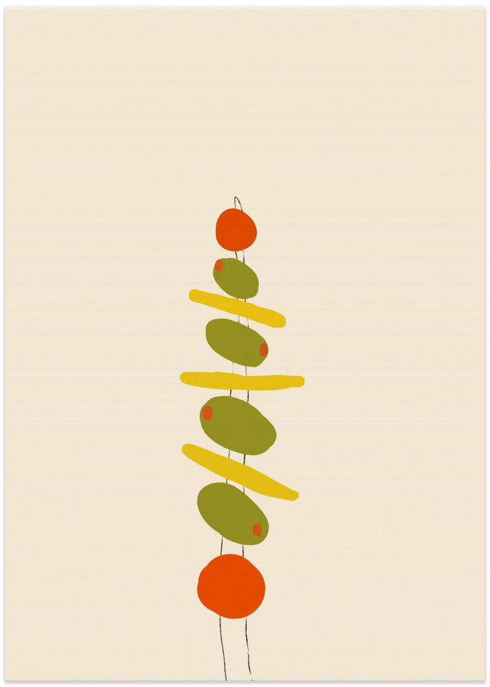A Skewer with Olives and Tomatoes - Art Print by Anna Mielniczuk