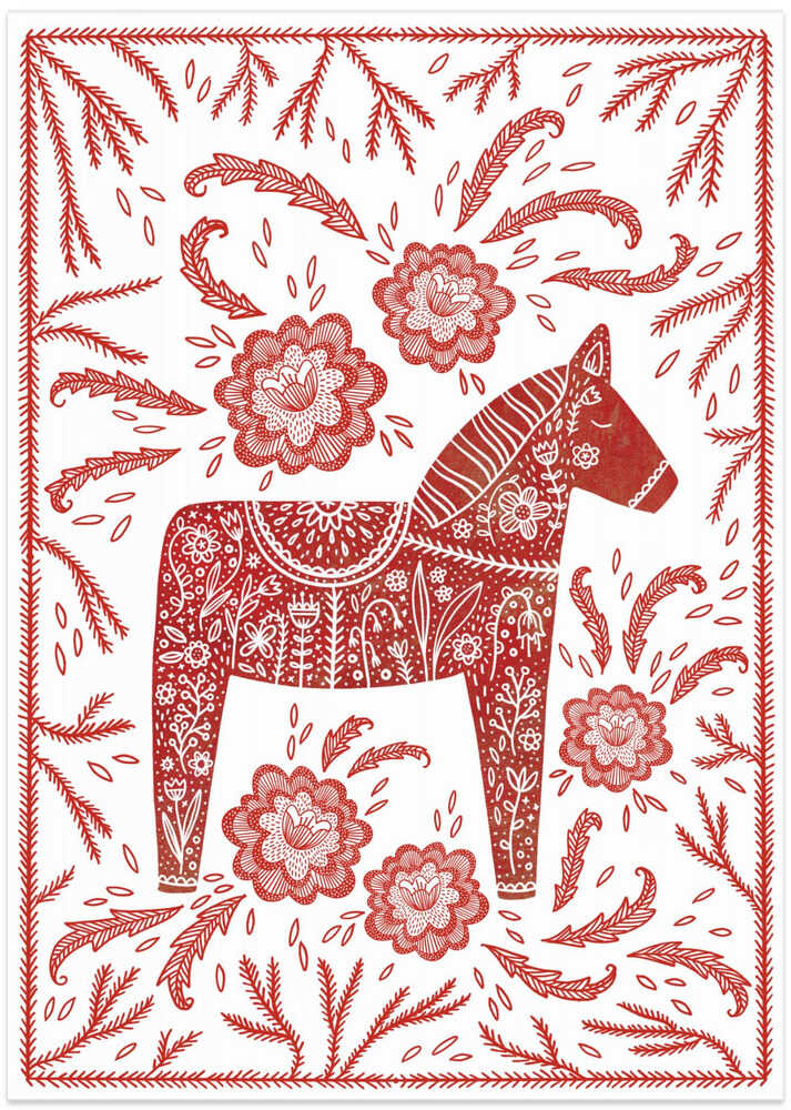 Swedish Dala Horse Red And White - Art Print by Nic Squirrell