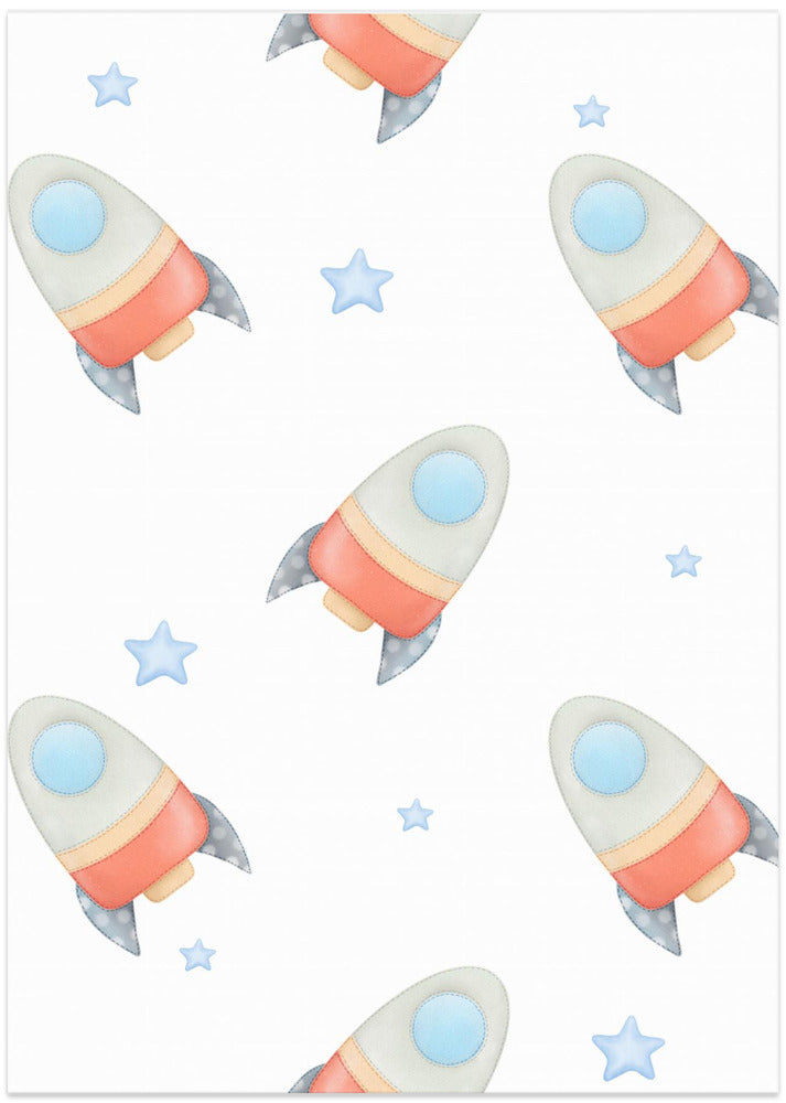 Rockets and Stars In Space - Art Print by Saskia Michele