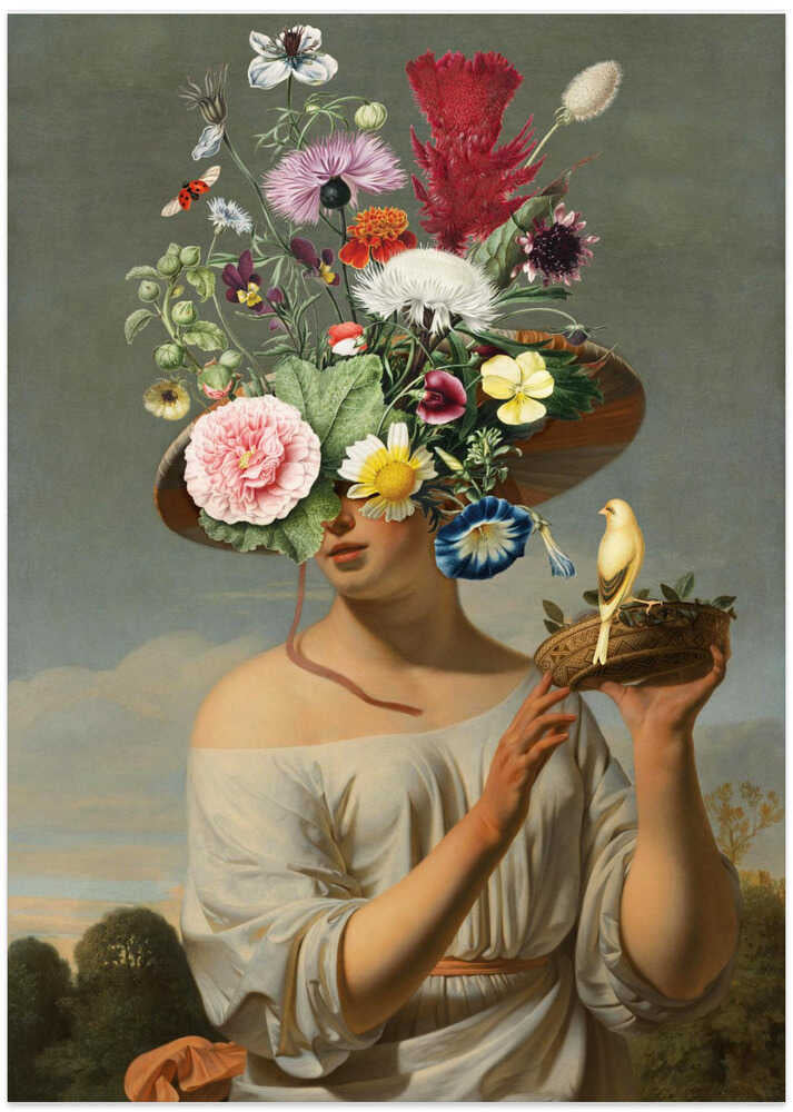 Woman In a Large Floral Hat - Art Print by Marja van den Hurk