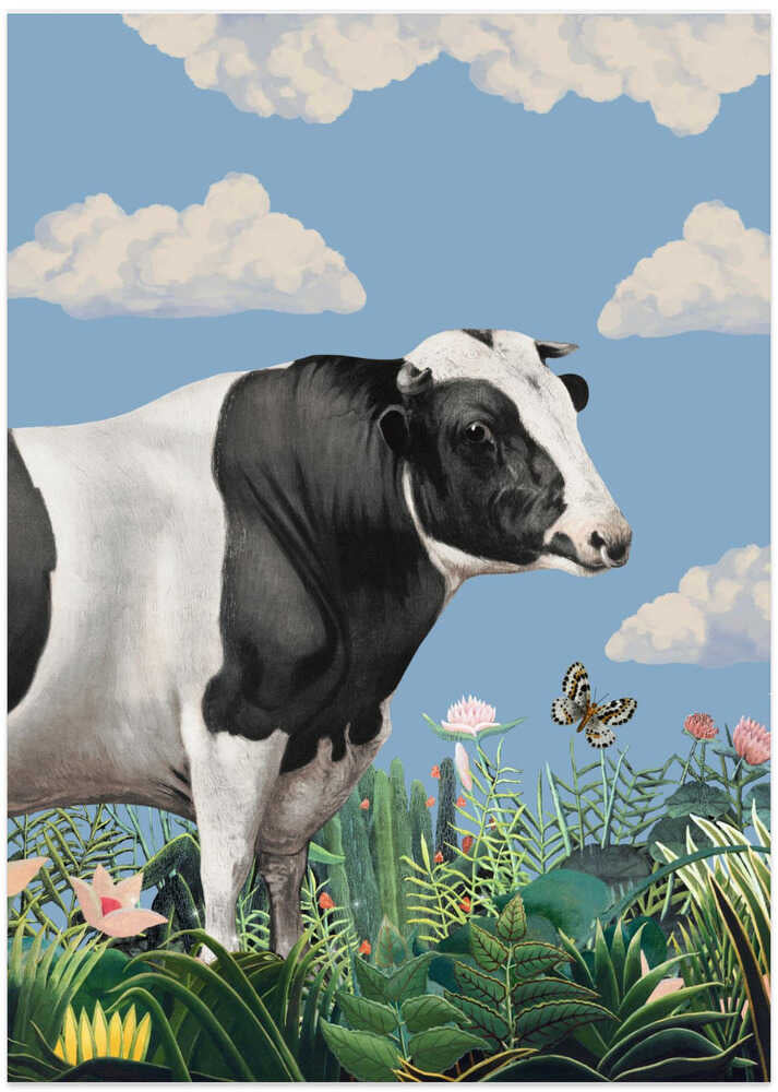 Colourful Portraits of Happy Cows (butterfly Included) - Art Print by Marja van den Hurk