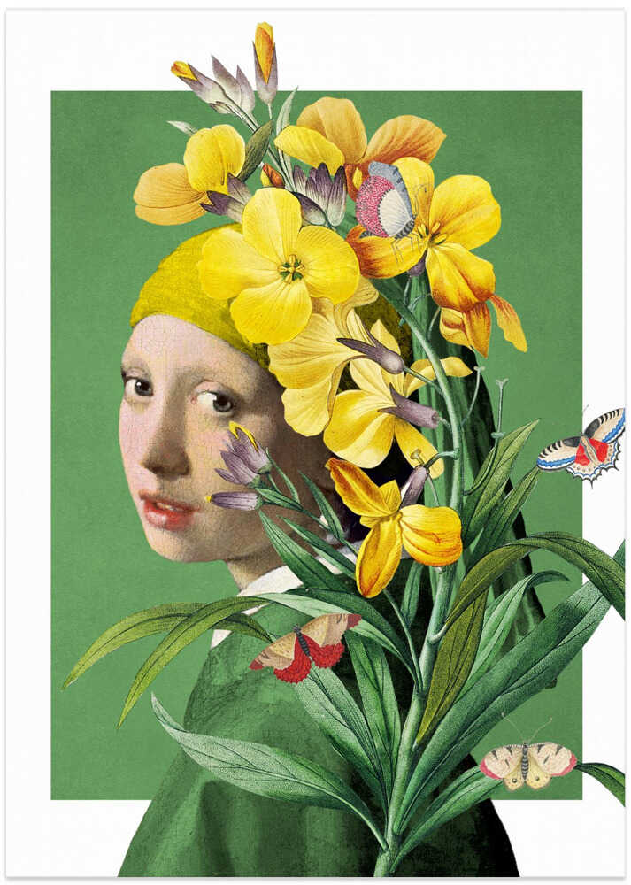 Girl With Pearl Earring   the Springtime Edition - Art Print by Marja van den Hurk