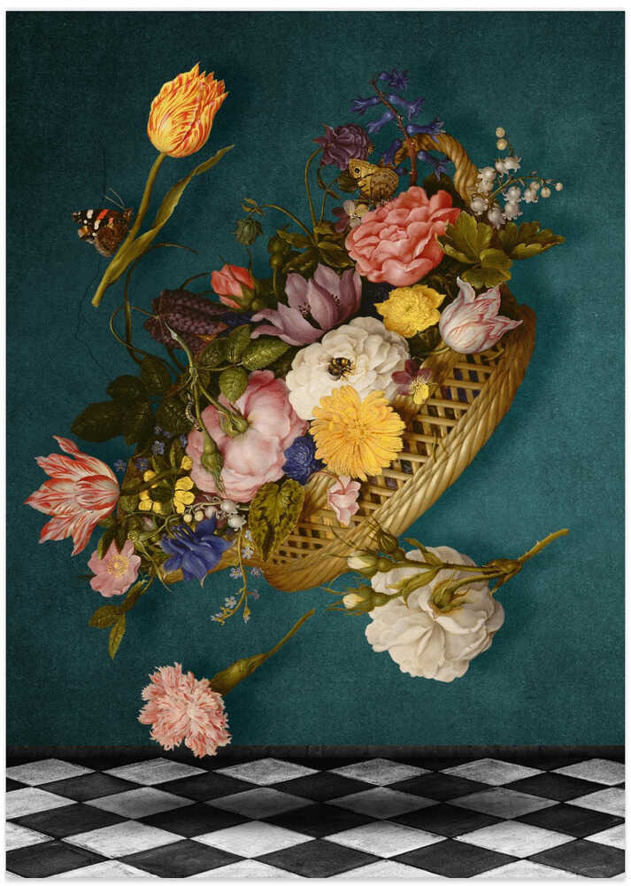 Floating Floral Basket - Art Print by Marja van den Hurk