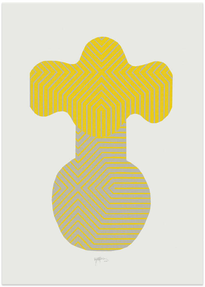 Yellow Grey Op Art Vase - Art Print by Paulina Vårregn