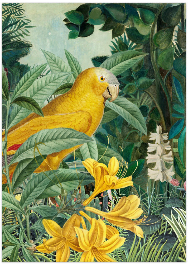 Yellow Parrots In Green Jungles - Art Print by Marja van den Hurk