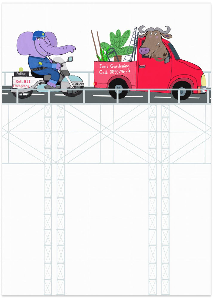 Bridge Traffic Chase - Art Print by Carla Daly