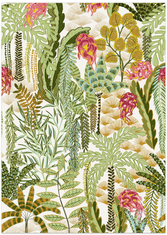 tropical lounge with dragon fruit light pattern - Art Print by Annick