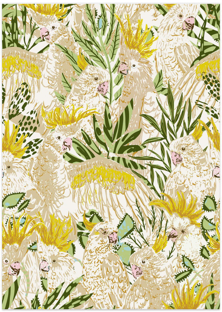 Tropical lounge Cockatoos pattern - Art Print by Annick
