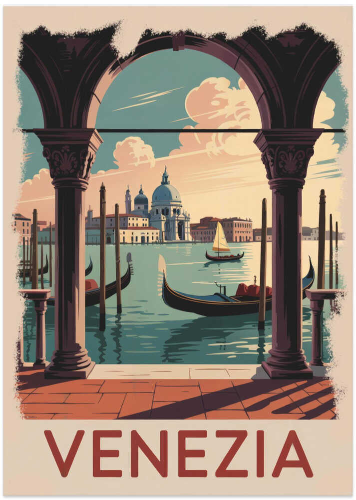 Venezia Vintage Travel Poster - Art Print by Andreas Magnusson Travel Poster