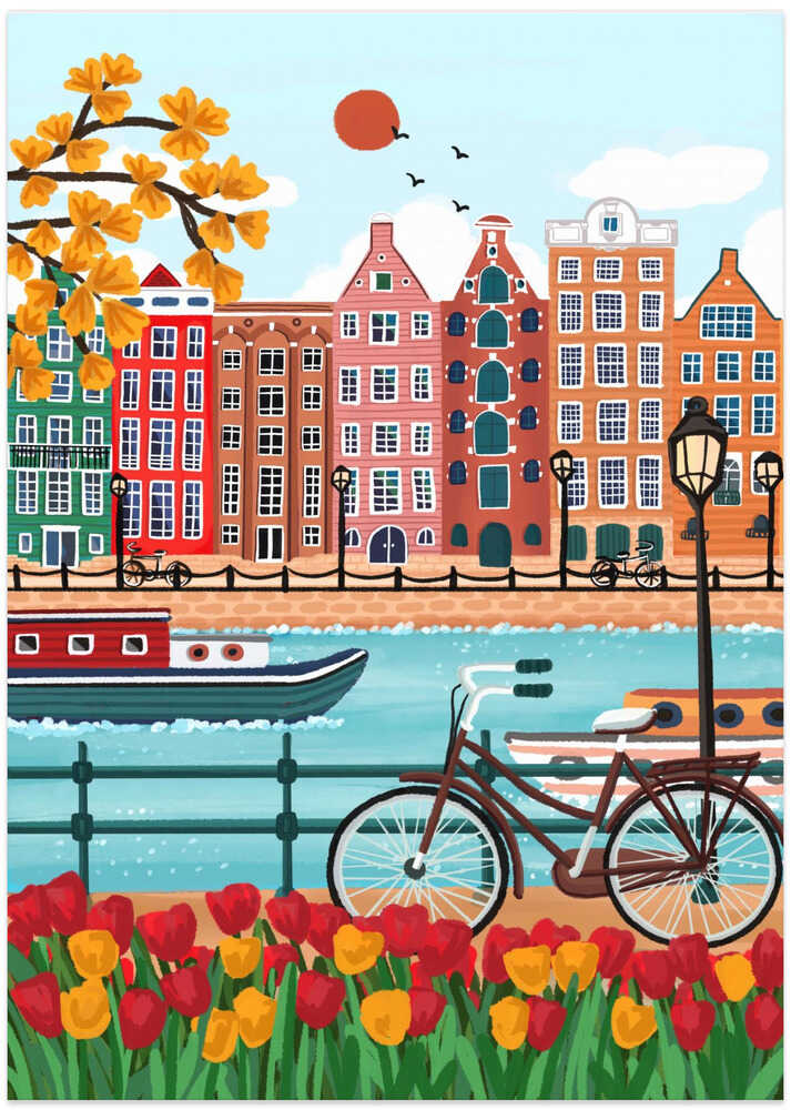 Amsterdam Canal-Side Charm - Art Print by Nidhi Kachhadiya Travel Poster