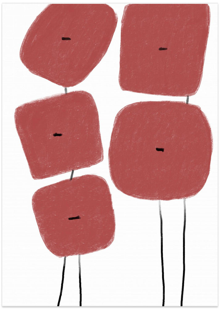 Red Geo Flowers - Art Print by THE MIUUS STUDIO