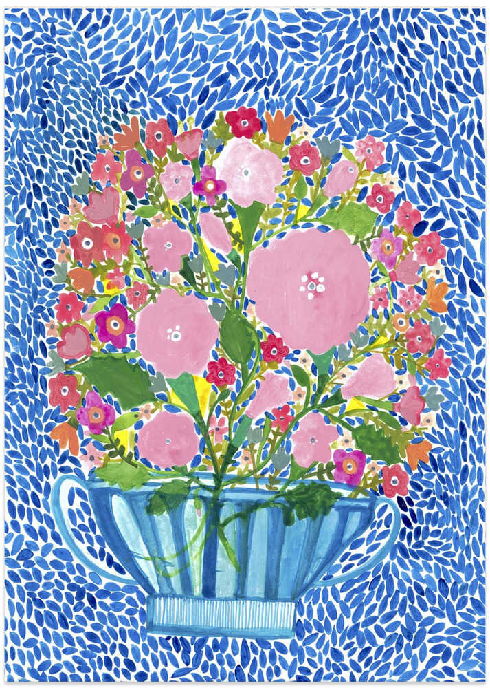 Roses in a Blue Cut Glass Vase - Art Print by Sharon Nullmeyer