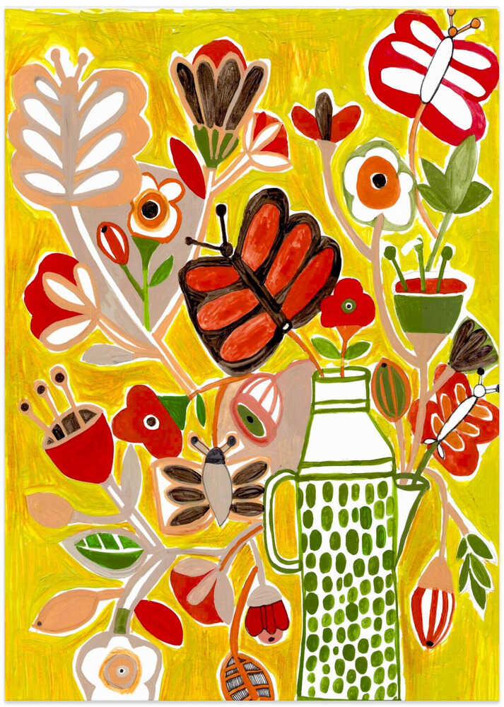 Flowers and Butterflies Love Yellow - Art Print by Sharon Nullmeyer