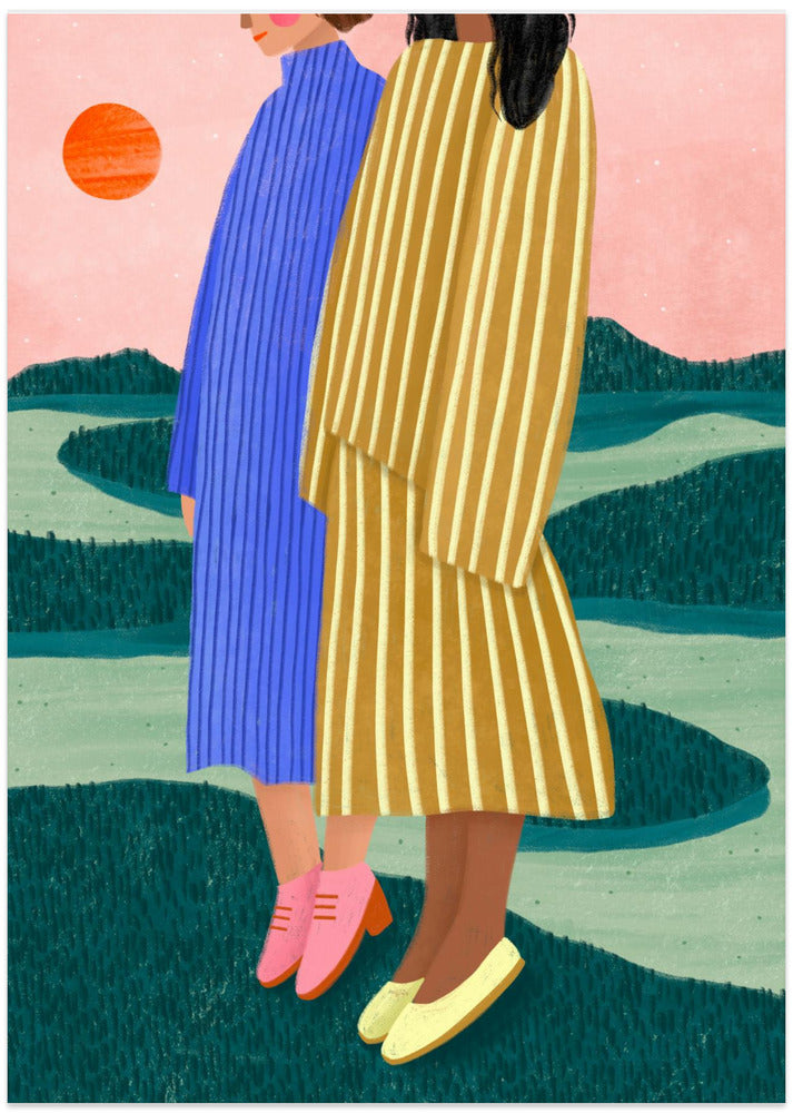 Friends With Striped Dresses - Art Print by Bea Müller