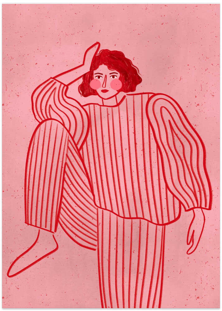 Woman In Pink Stripes - Art Print by Bea Müller