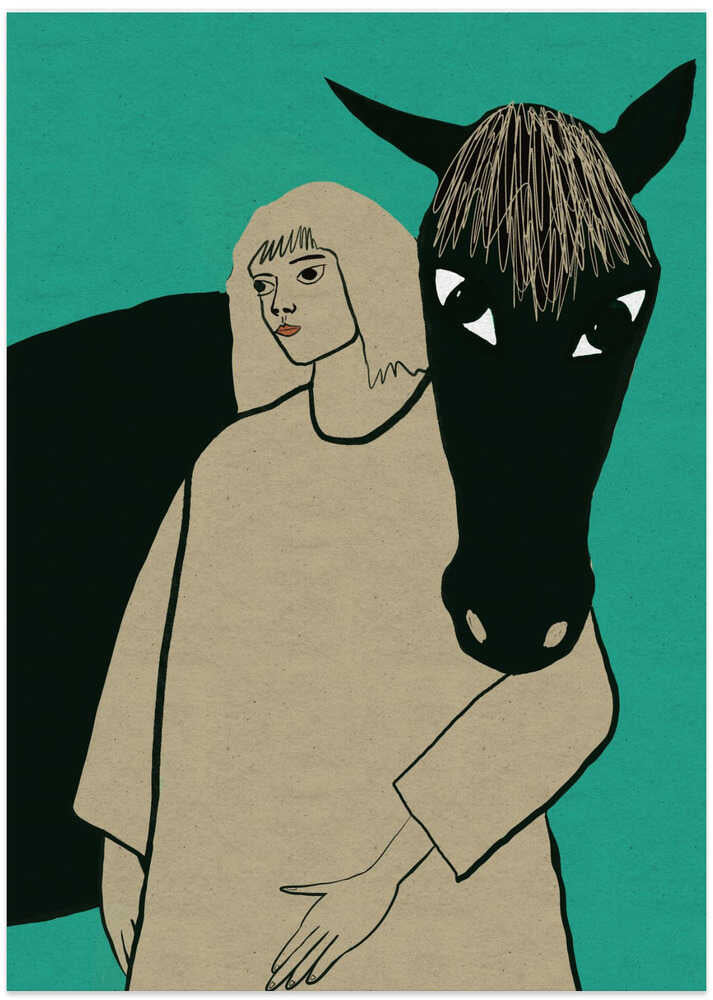 Black horse and woman - Art Print by Sharyn Bursic