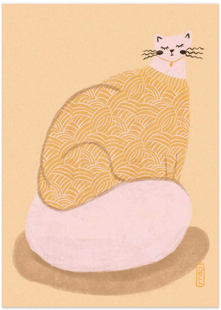 Cat in a Butter Yellow Jersey Illustration Poster - Art Print by Dirkie Nell