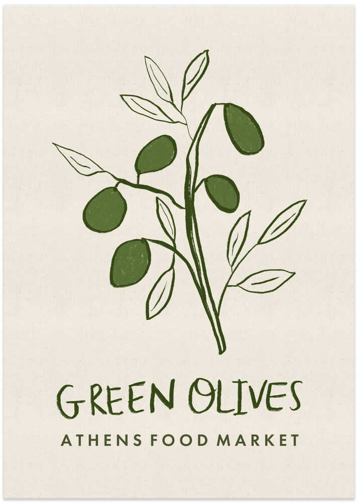 Green Olives Athens Food Market Greece Poster - Art Print by Dirkie Nell