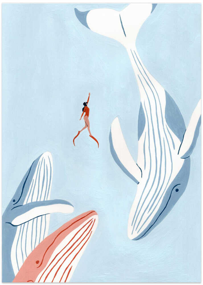 Whales Green - Art Print by Julie Lesouef