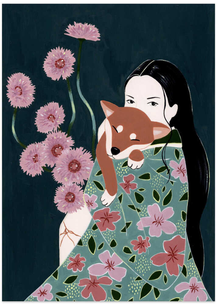 Girl with her dog - Art Print by Julie Lesouef