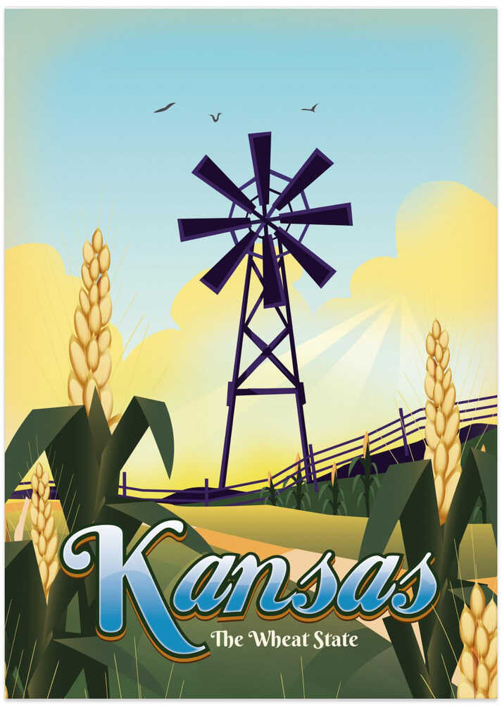 Kansas The Wheat State Travel poster - Art Print by Nicholas