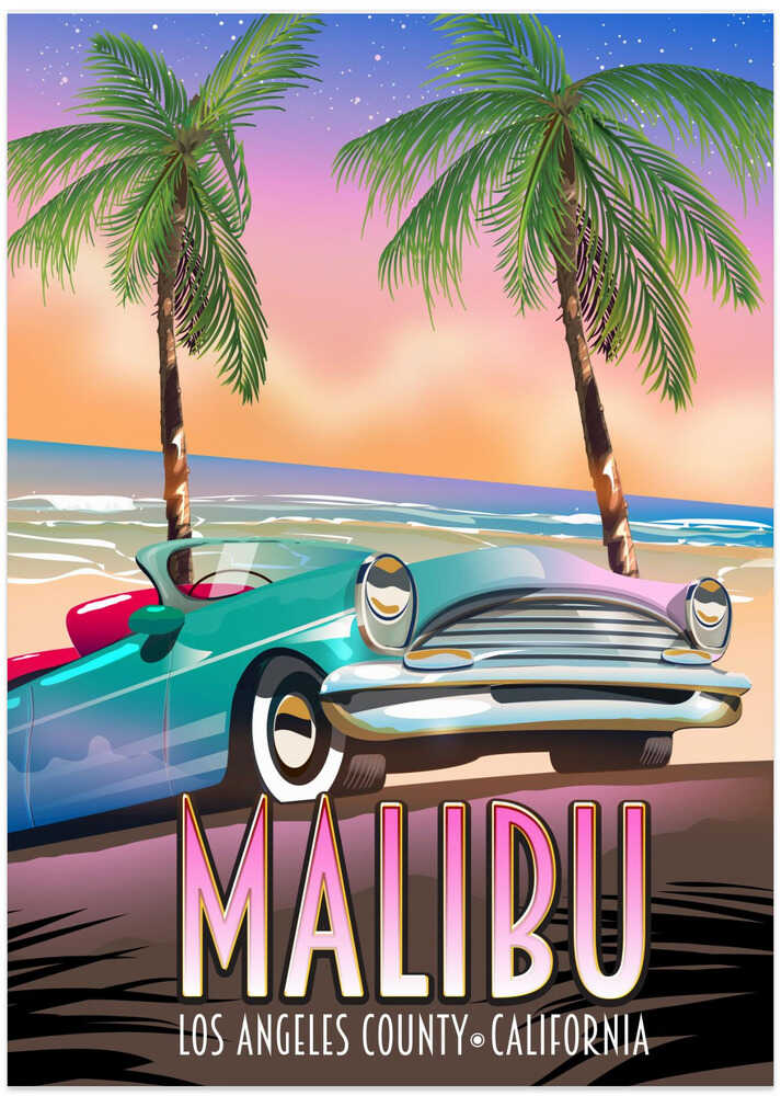 Malibu Los Angeles County California - Art Print by Nicholas Travel Poster