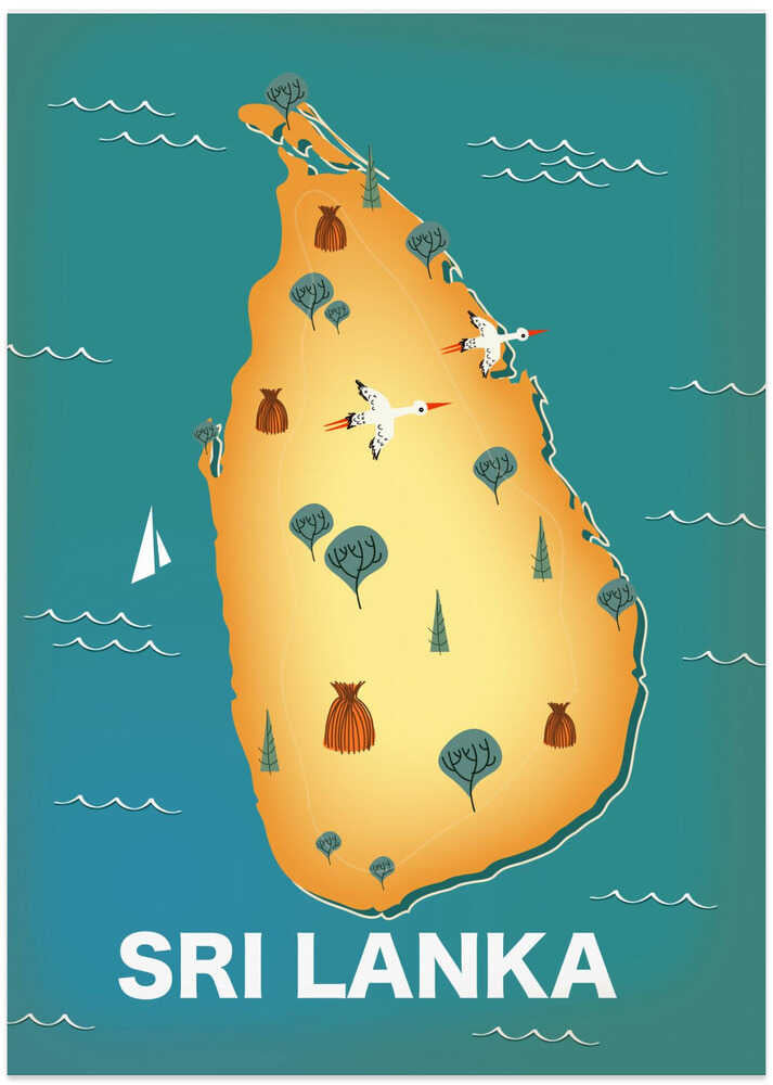 Sri Lanka Vintage Map - Art Print by Nicholas Travel Poster