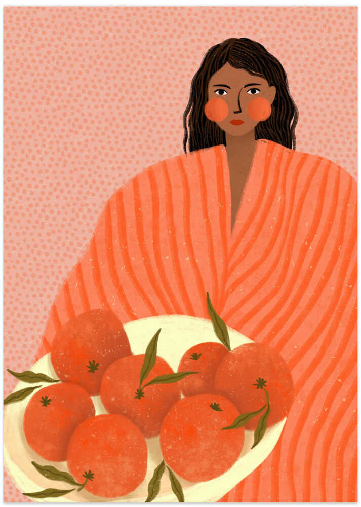 Woman Holding Oranges - Art Print by Bea Müller