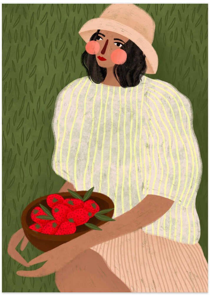 Woman with Berry Bowl - Art Print by Bea Müller