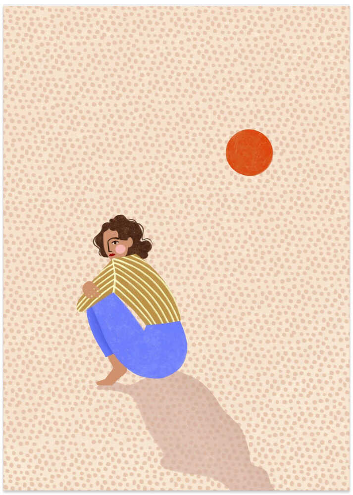 Pensive Woman Under Sun - Art Print by Bea Müller